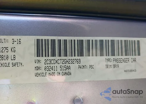 2016 Dodge Charger R/T from USA, damaged, VIN 2C3CDXCT2GH232769